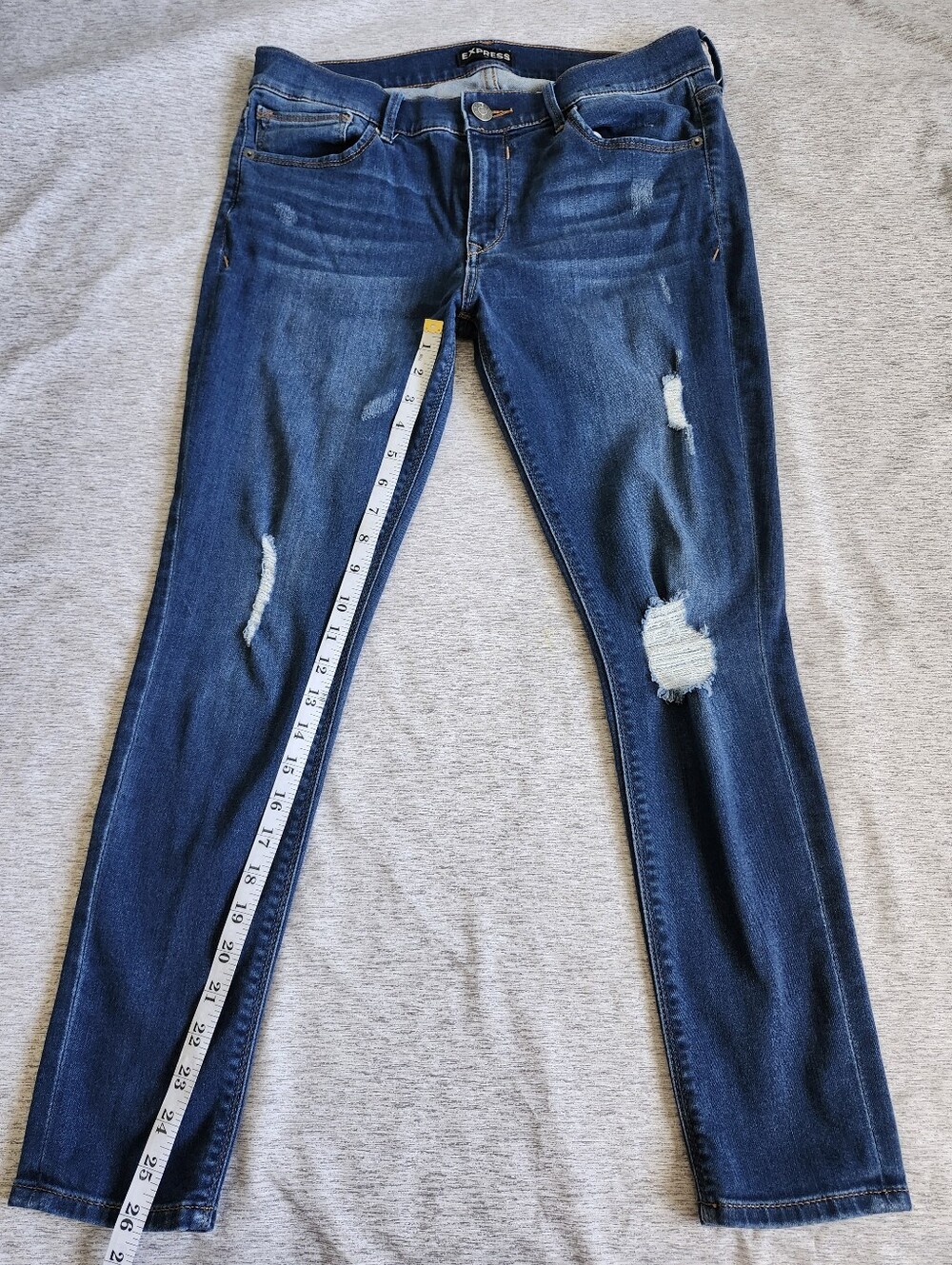 EXPRESS Super Soft Ankle Legging Jeans Women's Size 10 Blue Mid Rise Distressed